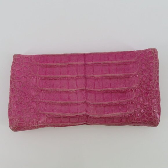 Jamah Barbi Pink Crocodile Leather Suede Lining Chain Strap Wristlet Handbag Bag - Picture 11 of 16